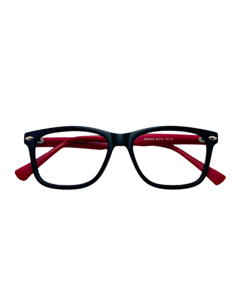 Armazón Óptico Rectangular Deportivo Negro y Rojo | Montura Acetato Unisex Juvenil Bold